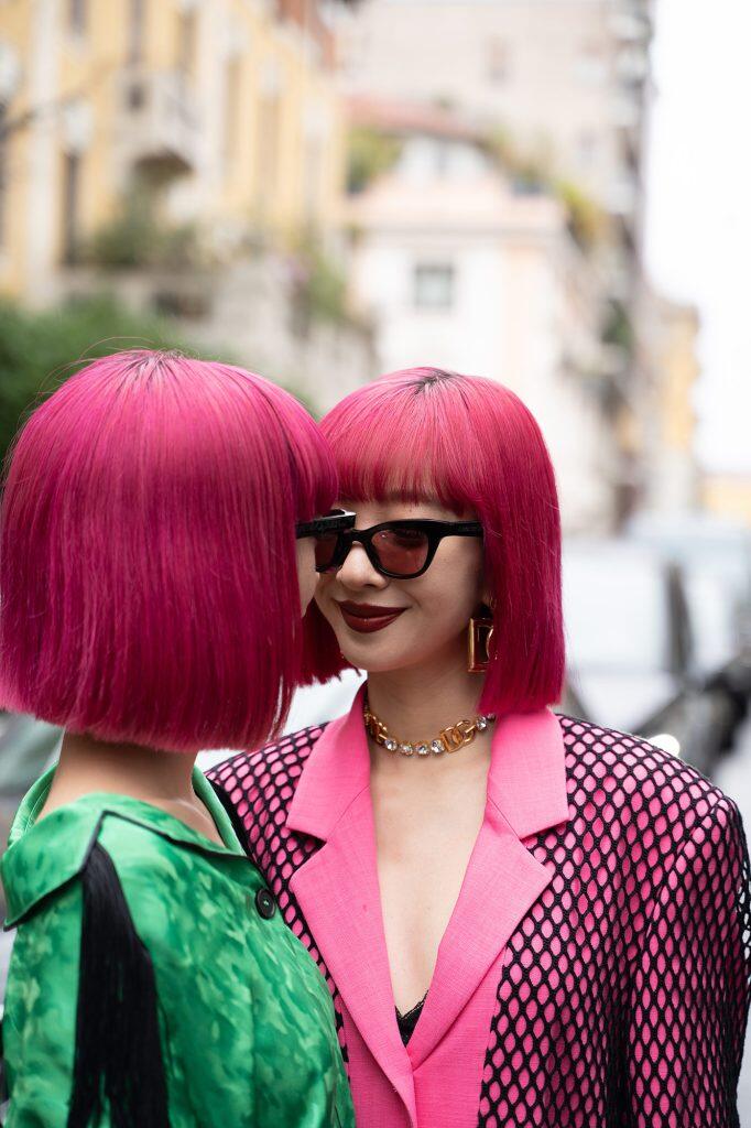 Beauty ritratto fashion di modella durante la Milano Fashion Week.